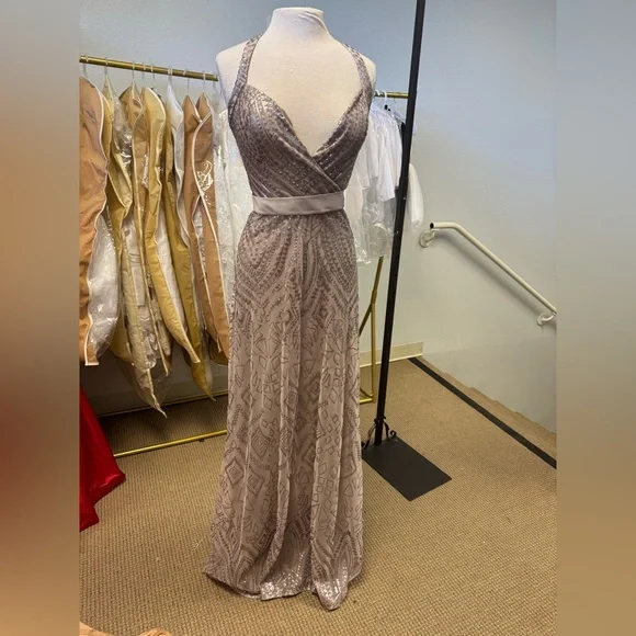 taupe beaded bridesmaid dress Amanda Dress in Light Taupe | Bridesmaid | Luxe Midi